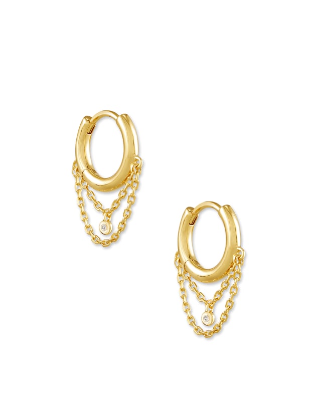 Davina 18k Yellow Gold Vermeil Huggie Earrings in White Diamond image number 0.0